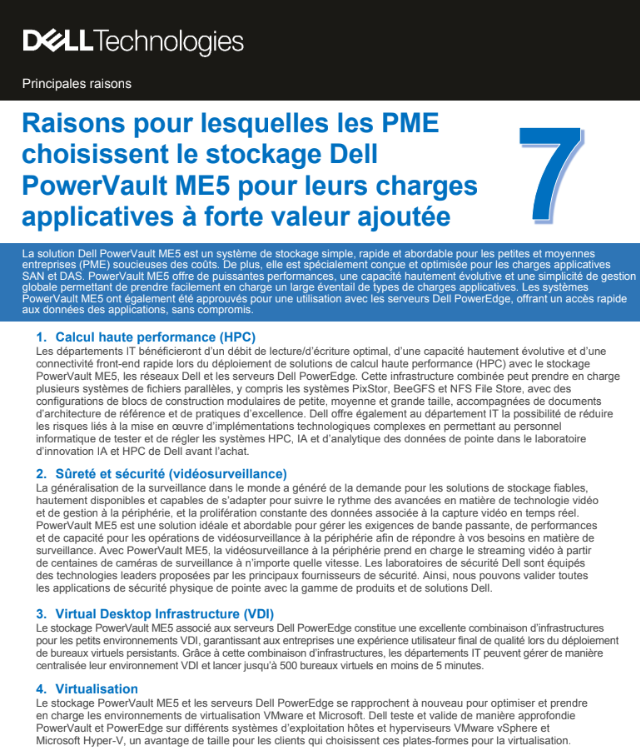 Raisons pour lesquelles les PME choisissent le stockage Dell Power Vault ME5 pour leurs charges applicatives à forte valeur ajoutée