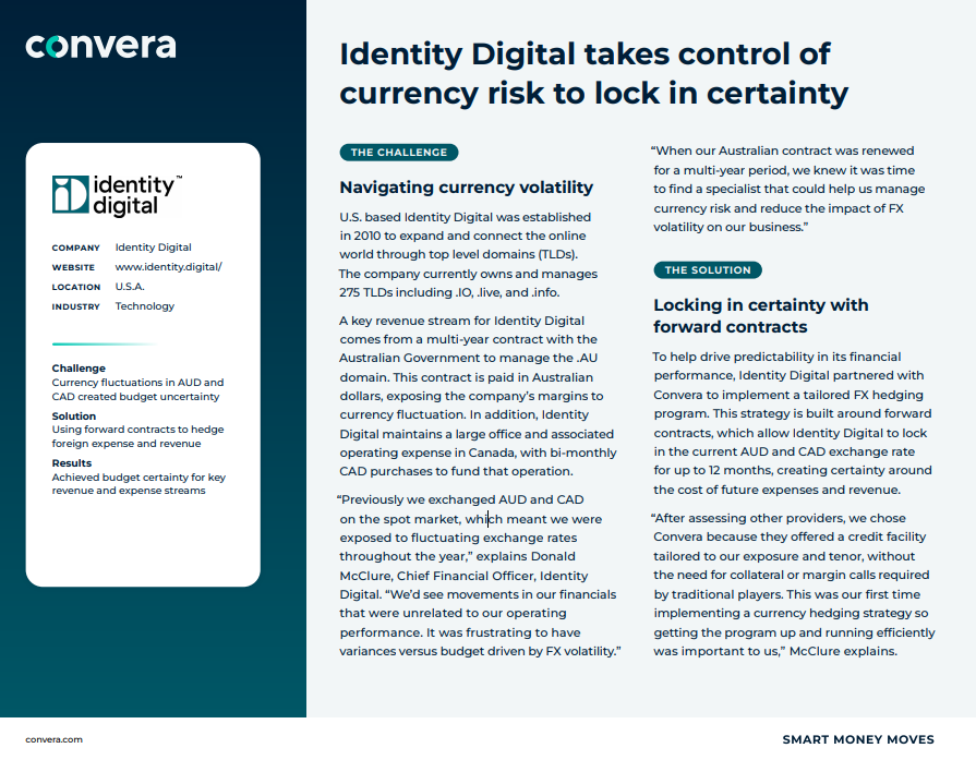 Identity Digital takes control ofcurrency risk to lock in certainty